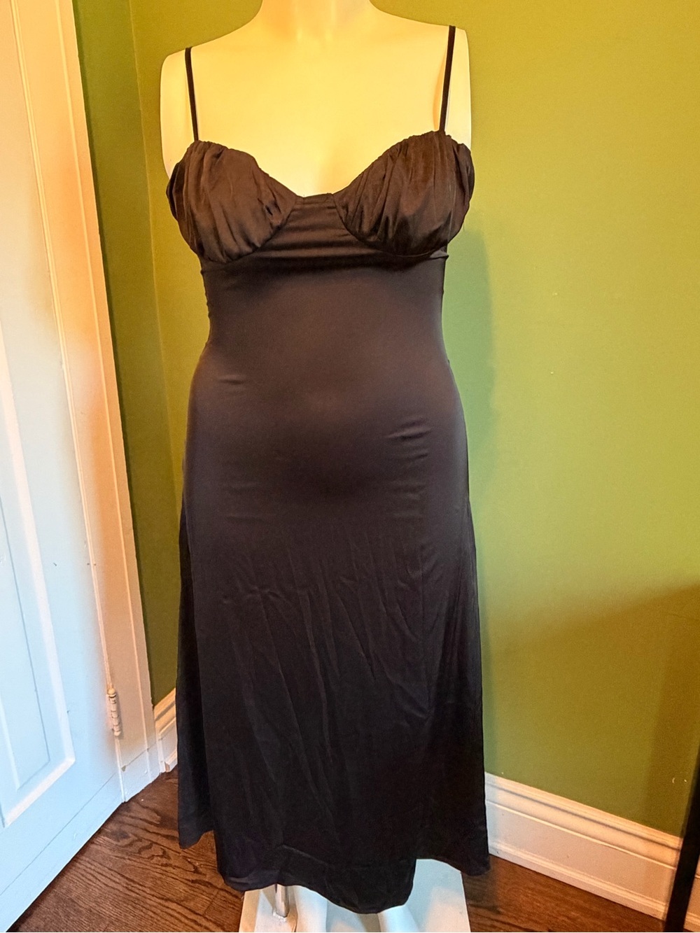 SHEIN Black Satin-Look Gathered Bust Slip Dress